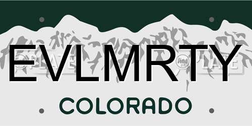 EVLMRTY Colorado License Plate
