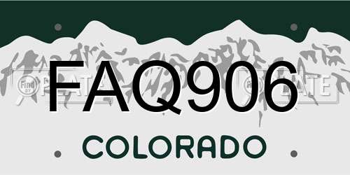 FAQ906 Colorado License Plate