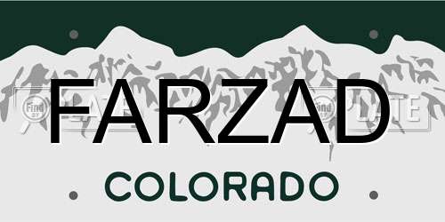 FARZAD Colorado License Plate
