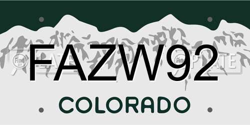 FAZW92 Colorado License Plate