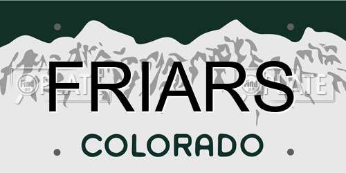 FRIARS Colorado License Plate
