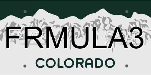 FRMULA3 Colorado License Plate