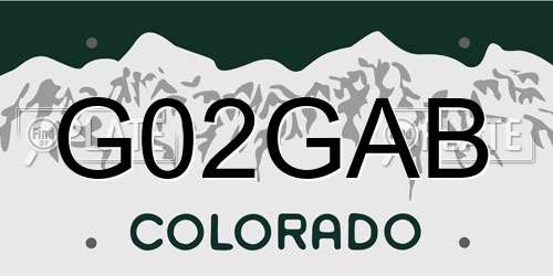 G02GAB Colorado License Plate