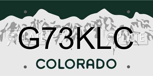 G73KLC Colorado License Plate