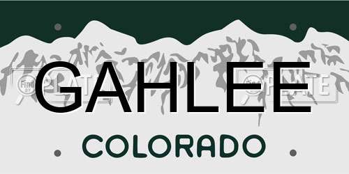 GAHLEE Colorado License Plate