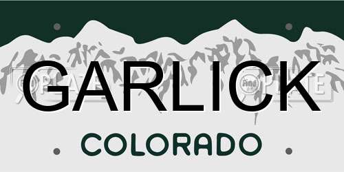 GARLICK Colorado License Plate