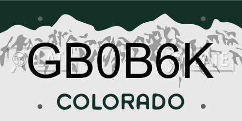 GB0B6K Colorado License Plate