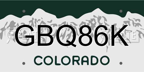 GBQ86K Colorado License Plate