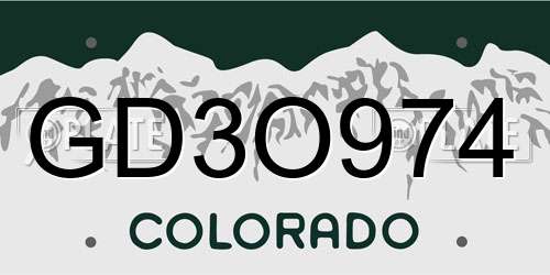 GD3O974 Colorado License Plate