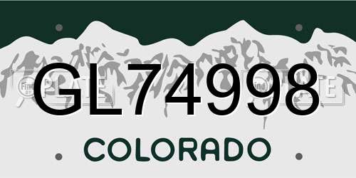 GL74998 Colorado License Plate