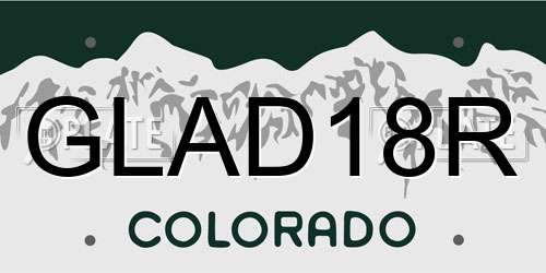 GLAD18R Colorado License Plate
