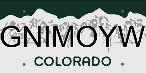 GNIMOYW Colorado License Plate