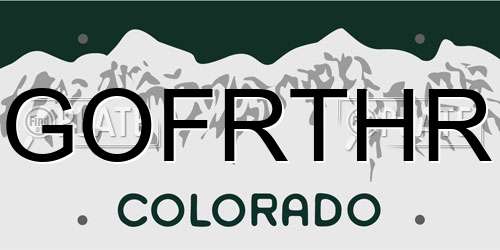 GOFRTHR Colorado License Plate