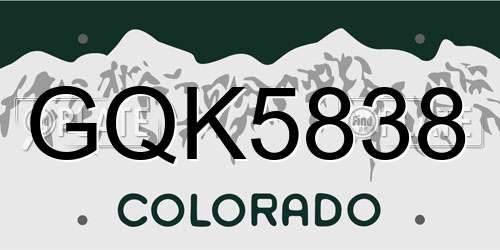 GQK5838 Colorado License Plate