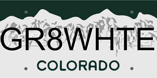 GR8WHTE Colorado License Plate