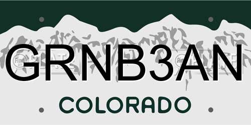 GRNB3AN Colorado License Plate