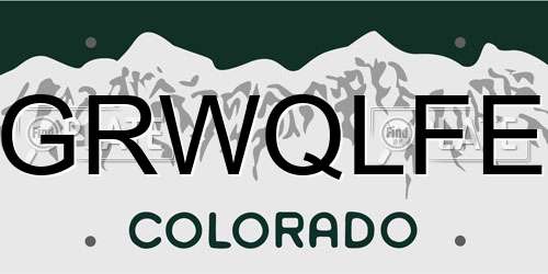 GRWQLFE Colorado License Plate