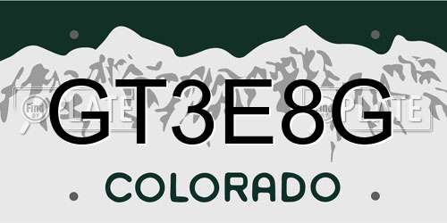 GT3E8G Colorado License Plate