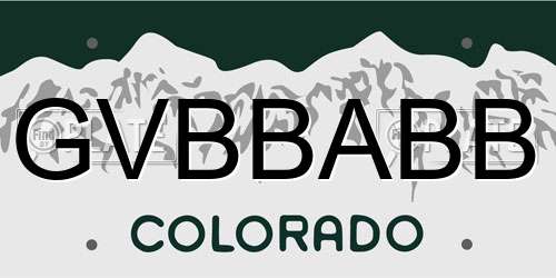GVBBABB Colorado License Plate