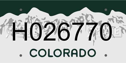 H026770 Colorado License Plate