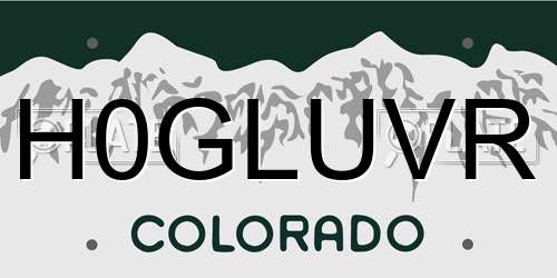 H0GLUVR Colorado License Plate