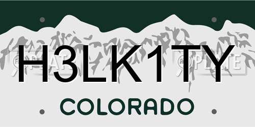 H3LK1TY Colorado License Plate