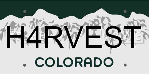 H4RVEST Colorado License Plate