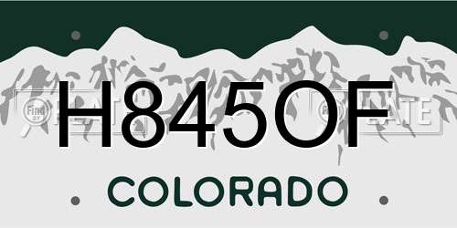 H845OF Colorado License Plate