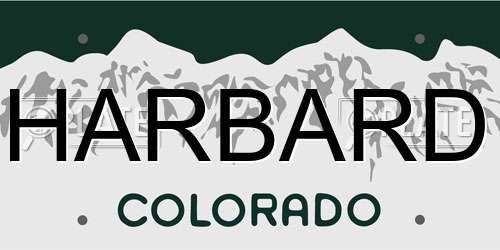 HARBARD Colorado License Plate