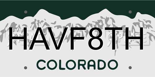 HAVF8TH Colorado License Plate