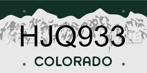 HJQ933 Colorado License Plate