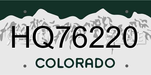 HQ76220 Colorado License Plate