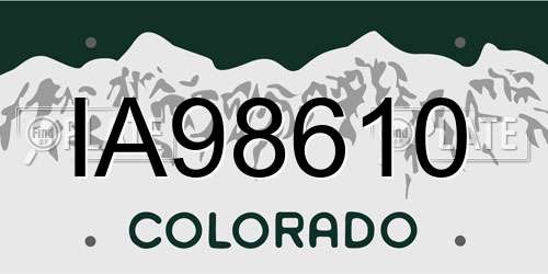 IA98610 Colorado License Plate