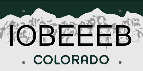 IOBEEEB Colorado License Plate
