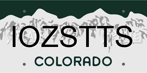 IOZSTTS Colorado License Plate