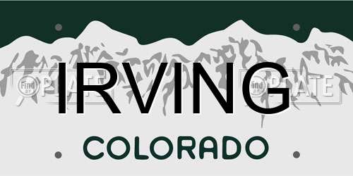 IRVING Colorado License Plate