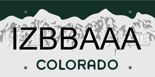 IZBBAAA Colorado License Plate