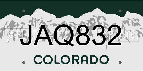 JAQ832 Colorado License Plate