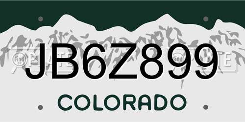 JB6Z899 Colorado License Plate