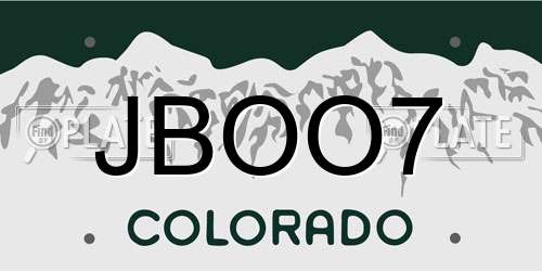 JBOO7 Colorado License Plate