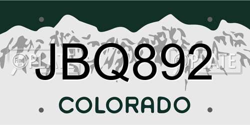 JBQ892 Colorado License Plate