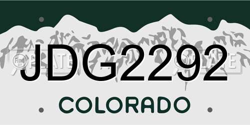 JDG2292 Colorado License Plate
