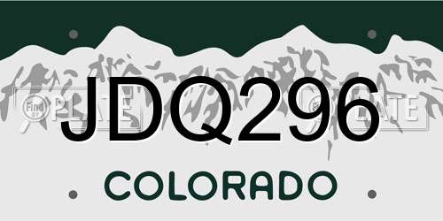 JDQ296 Colorado License Plate