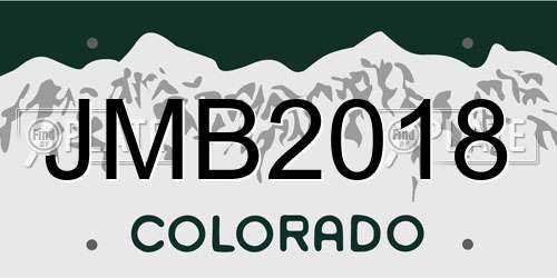 JMB2018 Colorado License Plate