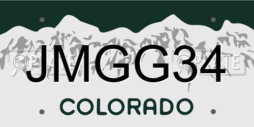 JMGG34 Colorado License Plate