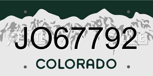 JO67792 Colorado License Plate