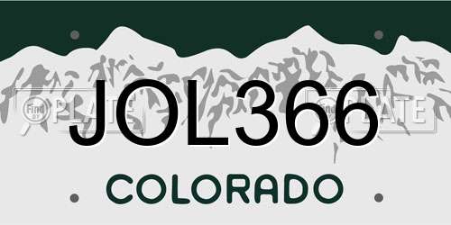 JOL366 Colorado License Plate