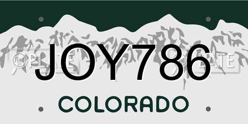 JOY786 Colorado License Plate