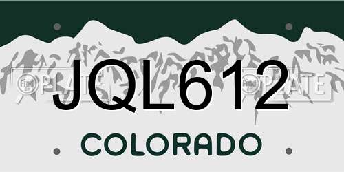 JQL612 Colorado License Plate