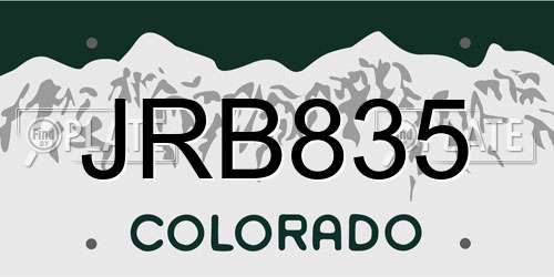 JRB835 Colorado License Plate